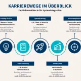 Karrierewege für Fachinformatiker:in Systemintegration: Einstieg ab 34.000€, Spezialisierung ab 44.000€, Senior-Level ab 48.000€, Karriereoptionen ab 58.200€ brutto/Jahr.