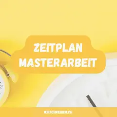 Gelber Wecker und eine Uhr im Hintergrund, dane der Schriftzug "Zeitplan Masterarbeit".