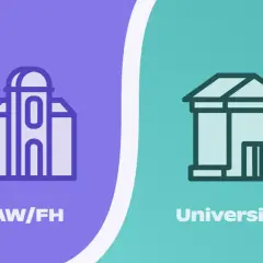 Grafik zeigt Gebäude für HAW/FH und Universität. Die Entscheidung zwischen unterschiedlicher uni und hochschule ist wichtig.