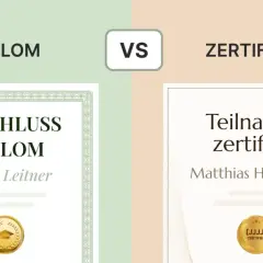 Vergleich: Ein Abschluss-Diplom für David Leitner steht einem Teilnahme-Zertifikat für Matthias Hartmann gegenüber.