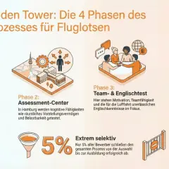 Der Weg zum Fluglotsen: 4 Phasen des Auswahlprozesses. Nur 5% schaffen die Ausbildung. Das Gehalt ist attraktiv, aber die Ausbildung ist extrem selektiv.
