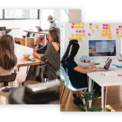 Menschen in einem modernen Büro arbeiten zusammen. Dies zeigt die Vielfalt der kommunikationsdesign berufe.