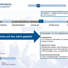 Zeitmodell für B.Sc. Transport- und Logistikmanagement der provadis Hochschule. Der hs bund plant alle Termine auf drei Jahre.