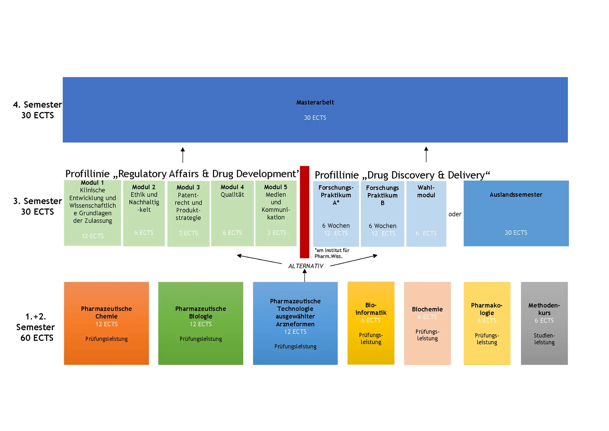 Studienplan für einen Master. Zeigt Module für