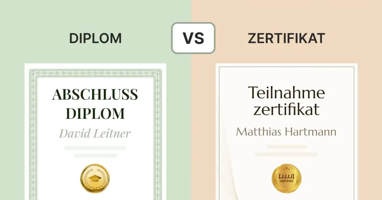 Ein Diplom für David Leitner zeigt, wie man ein Diplom erhält. Daneben ein Zertifikat für Matthias Hartmann.